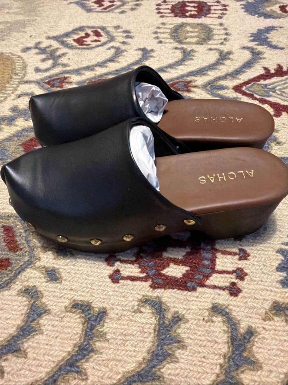 Free People Alohas Black Harley Clogs Size 38 Women’s Leather Free People NWOB - Picture 5 of 6